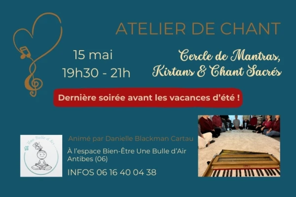 fond vert foncé, affiche pour cercle de mantras, kirtans et chants sacrés